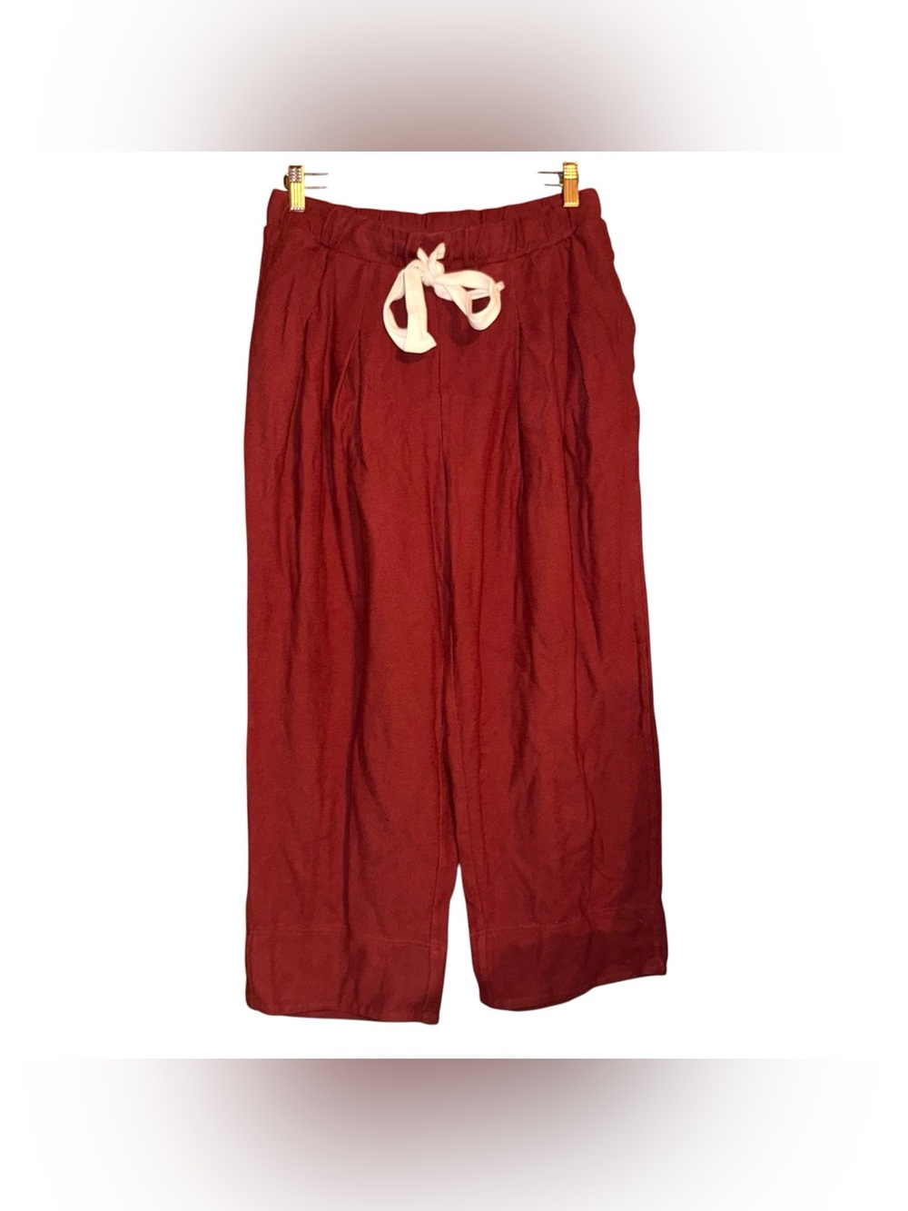 FREE PEOPLE Beach Wide Leg Cropped Day Tripper Pants Ribbed Red Size Medium - Picture 4 of 16